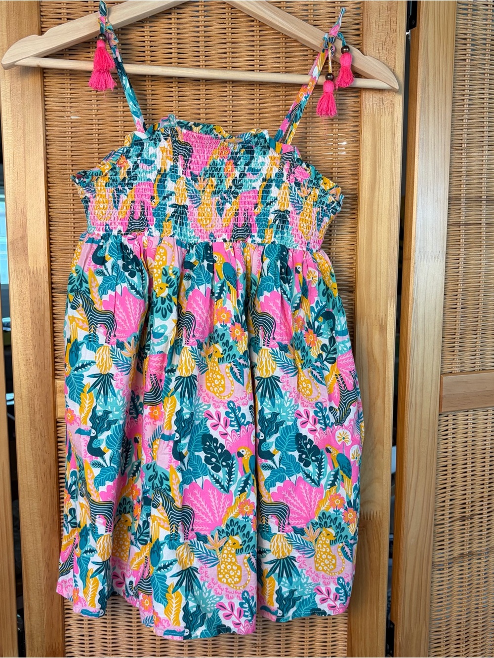 Tommy Bahama Youth Bright Tropical Smocked Sundress with Tassel Straps sz 7